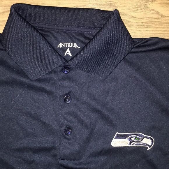 Blue NFL polyester Seattle Seahawks Antigua polo golf shirt M mens - Picture 2 of 3